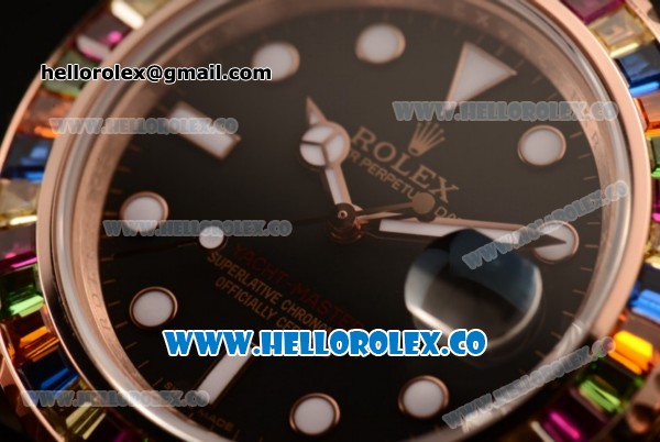 Rolex Yacht-Master 40 Asia 2813 Auto/Swiss ETA 2836/Clone Rolex 3135 Automatic Steel Case with Black Dial Colorful Sapphire Bezel and Black Rubber Strap (BP) - Click Image to Close